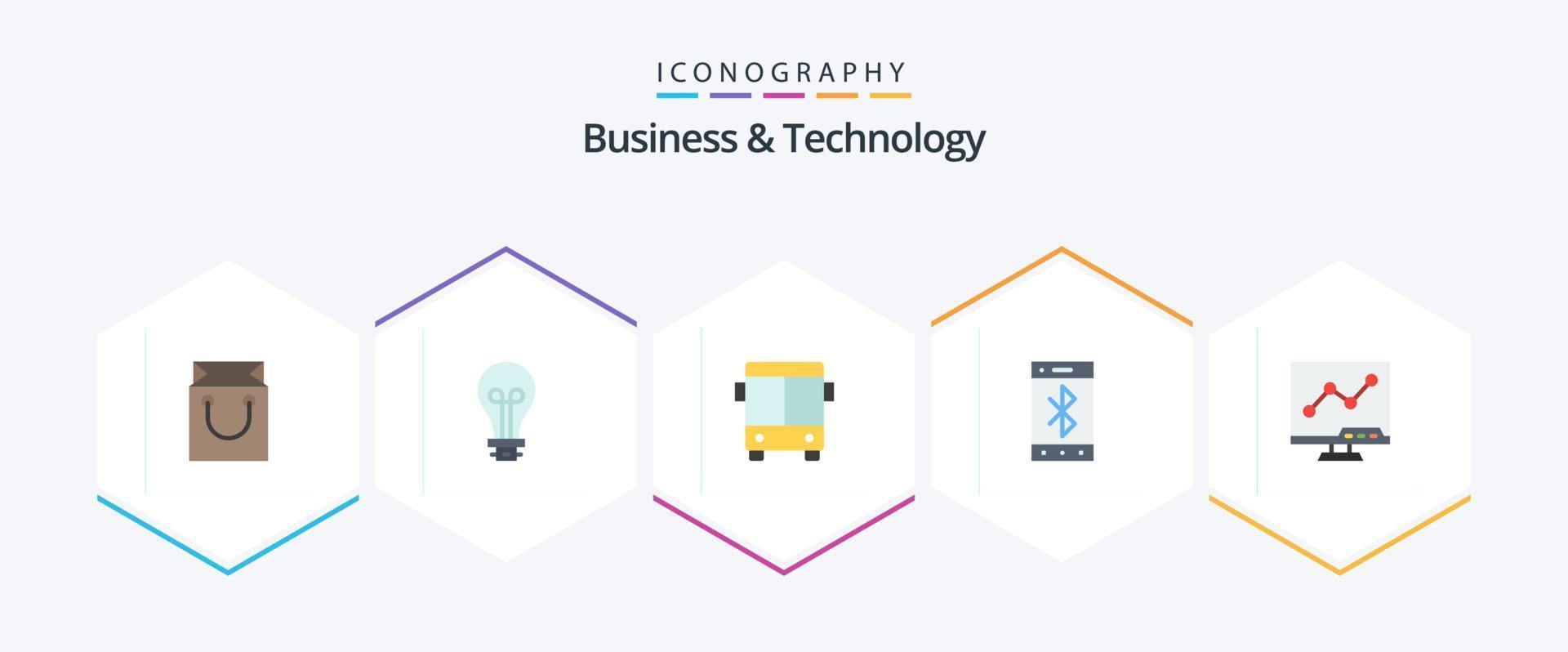Business and Technology 25 Flat icon pack including chart. wireless. automobile. mobile. bluetooth vector
