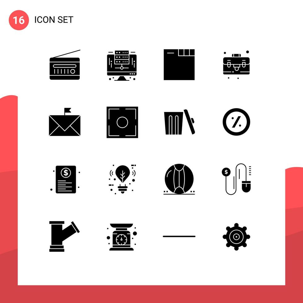 Solid Glyph Pack of 16 Universal Symbols of email communication server case bag Editable Vector Design Elements