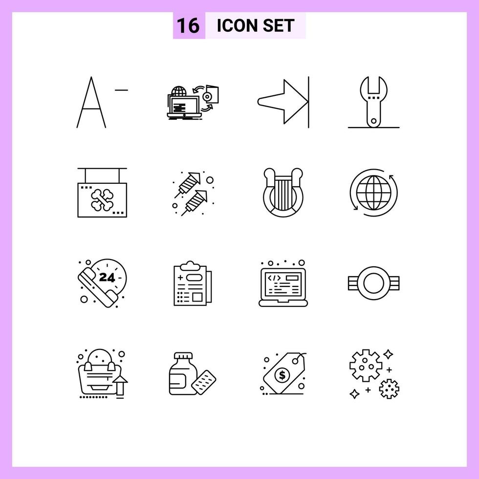 Outline Pack of 16 Universal Symbols of sign hanging end halloween tool Editable Vector Design Elements