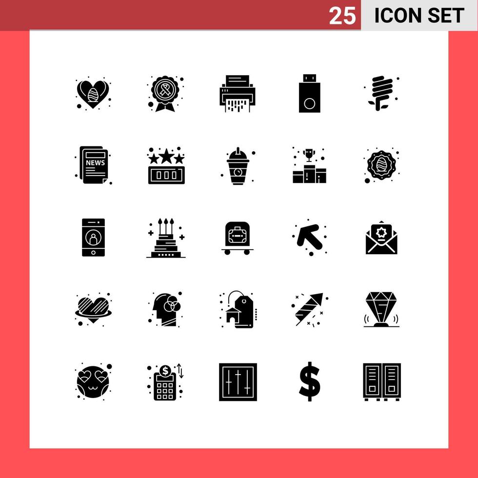 Modern Set of 25 Solid Glyphs Pictograph of dongle shredder disease information document Editable Vector Design Elements