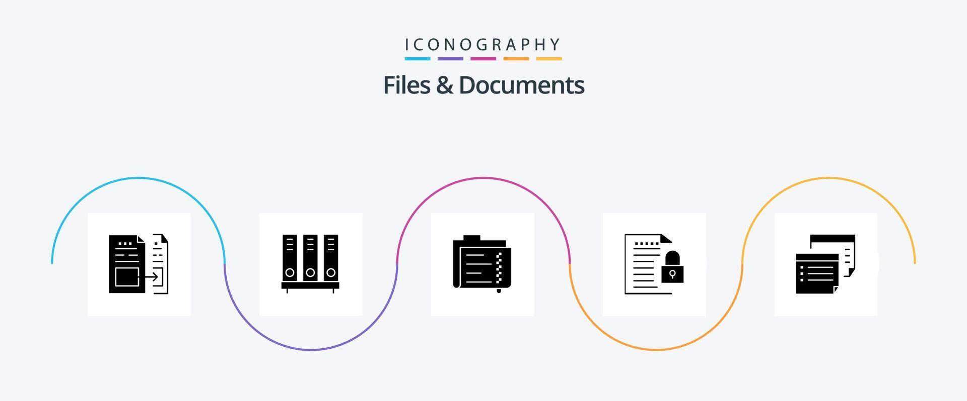 Files And Documents Glyph 5 Icon Pack Including file. data. document. folder. document vector