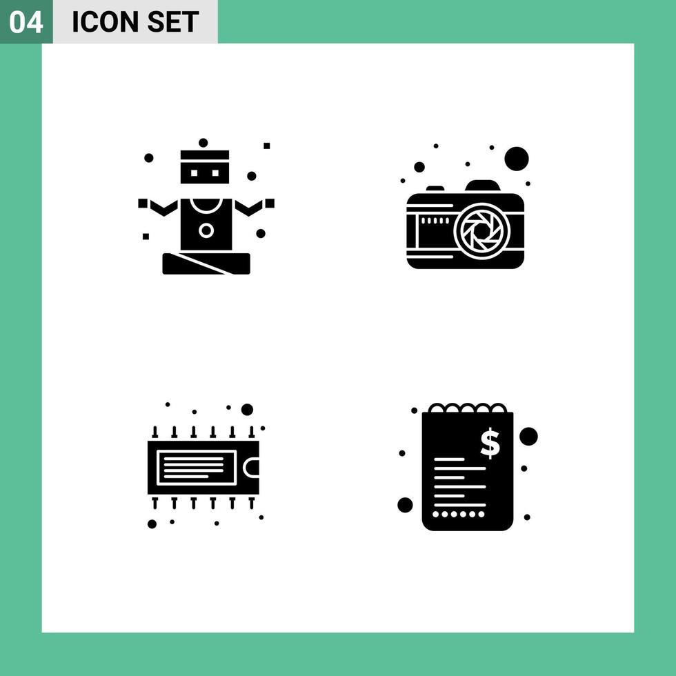 Set of 4 Vector Solid Glyphs on Grid for exercise electronic yoga picture commerce Editable Vector Design Elements