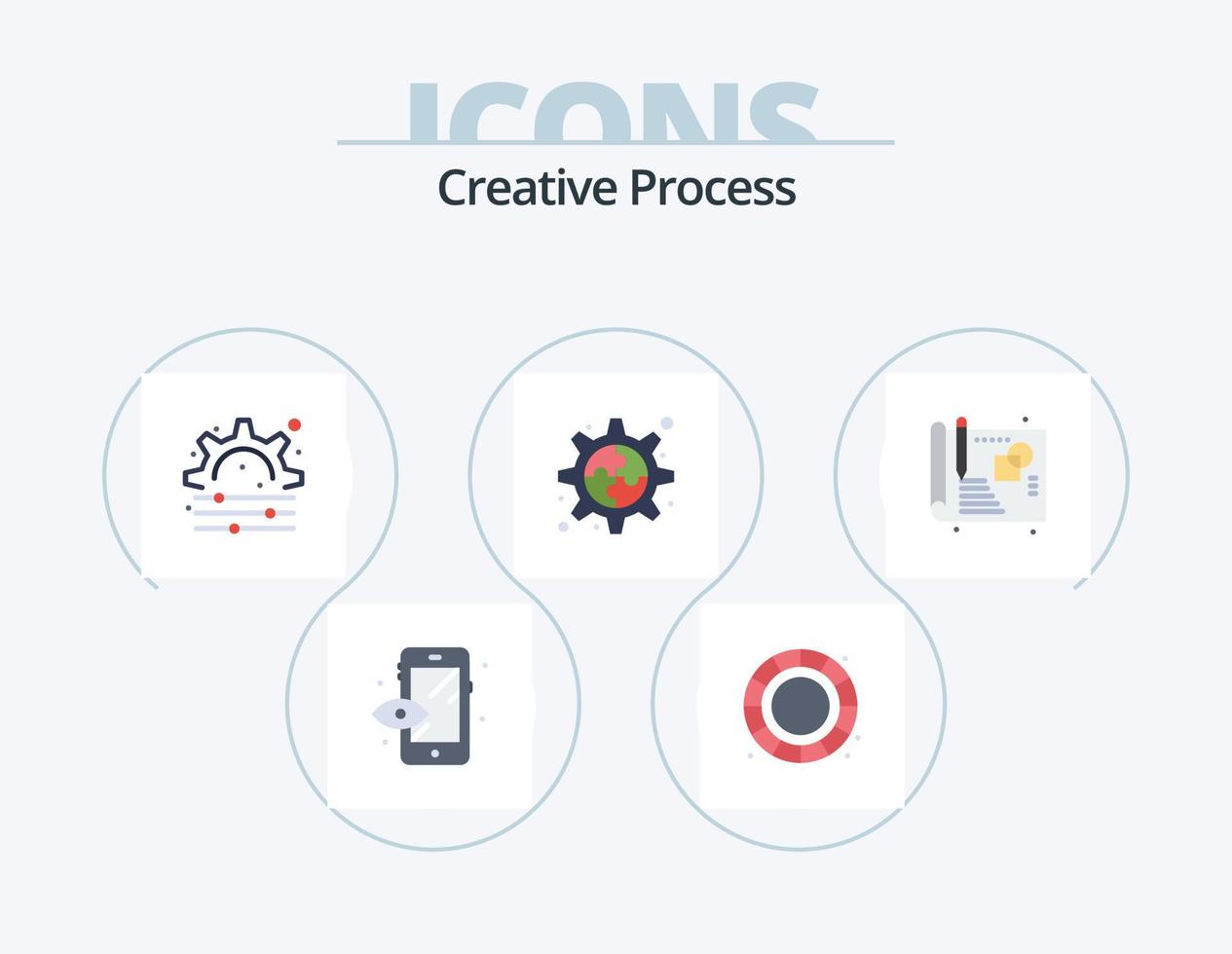 proceso creativo paquete de iconos planos 5 diseño de iconos. . engranaje. vector