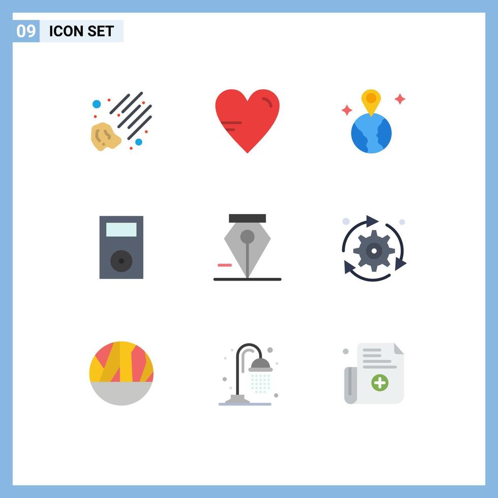 Conjunto de 9 colores planos universales para aplicaciones web y móviles tecnología de mapas de anclaje de lápiz elementos de diseño de vectores editables para ipod