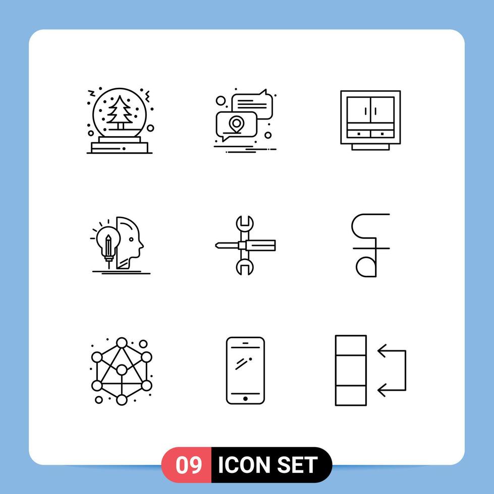Editable Vector Line Pack of 9 Simple Outlines of making user cabinet storage furniture Editable Vector Design Elements