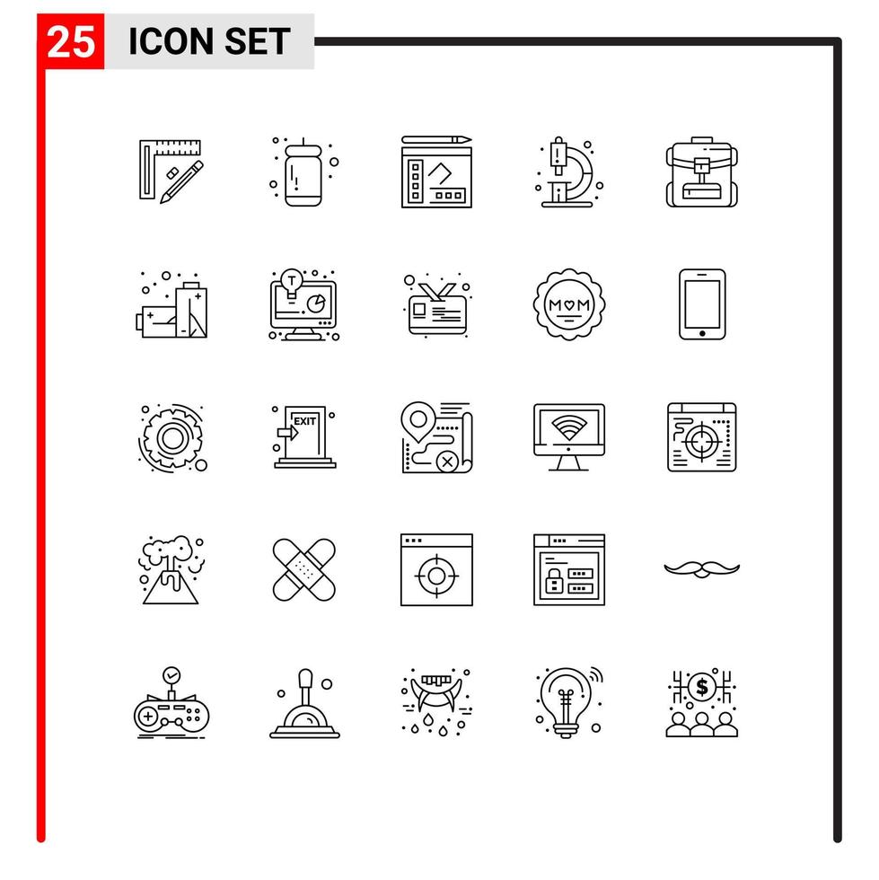 Universal Icon Symbols Group of 25 Modern Lines of microscope education tomato chemistry writer Editable Vector Design Elements