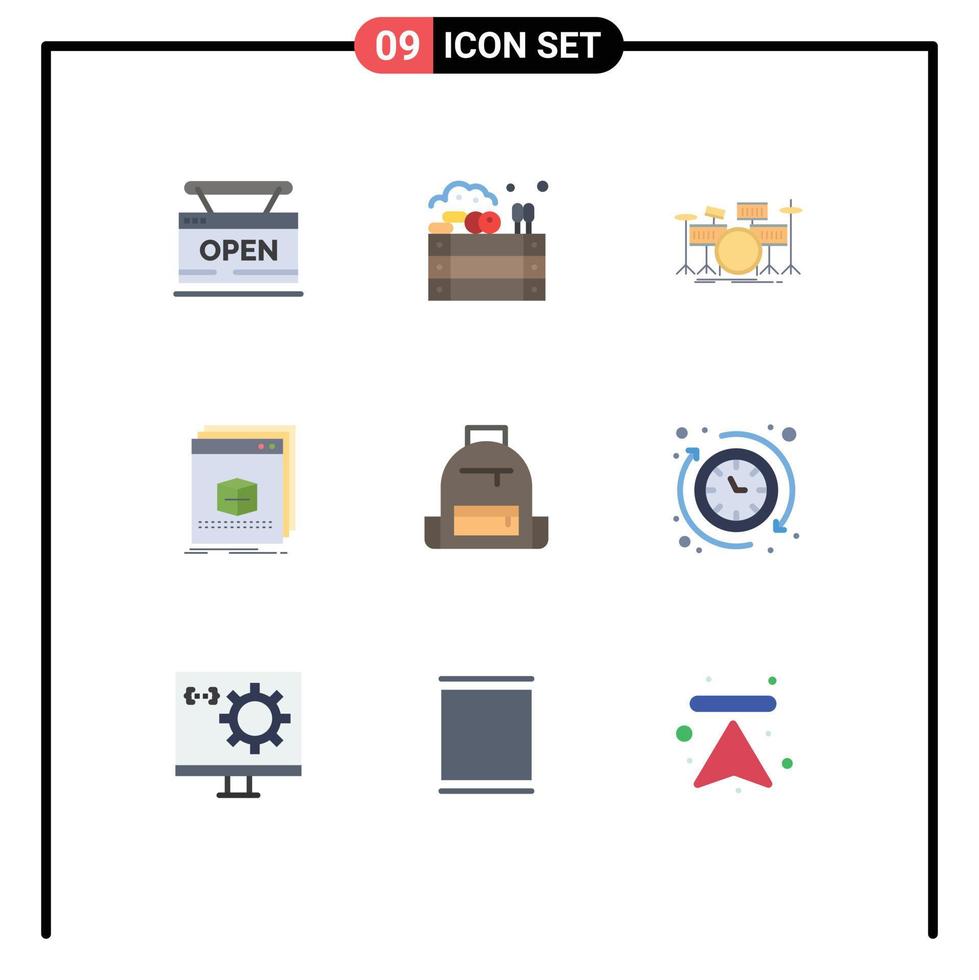 Pack of 9 Modern Flat Colors Signs and Symbols for Web Print Media such as file app farming software kit Editable Vector Design Elements