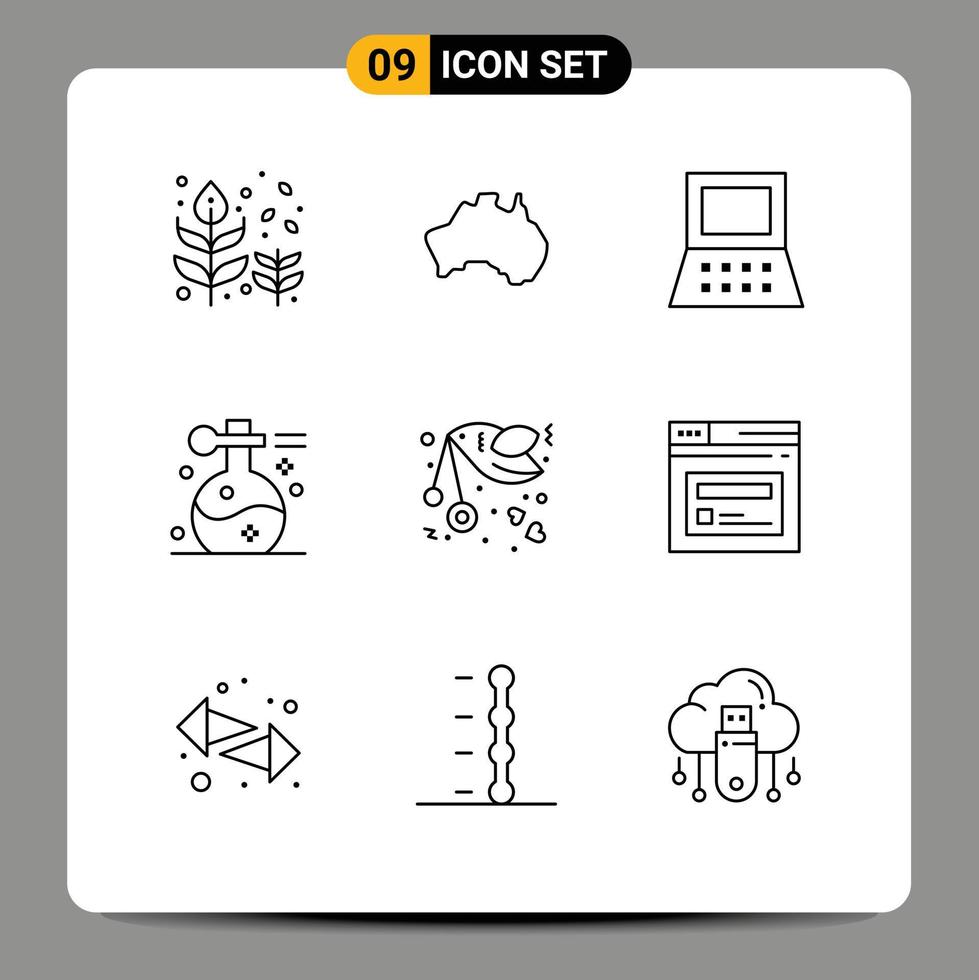 9 User Interface Outline Pack of modern Signs and Symbols of yoga oil map massage hardware Editable Vector Design Elements