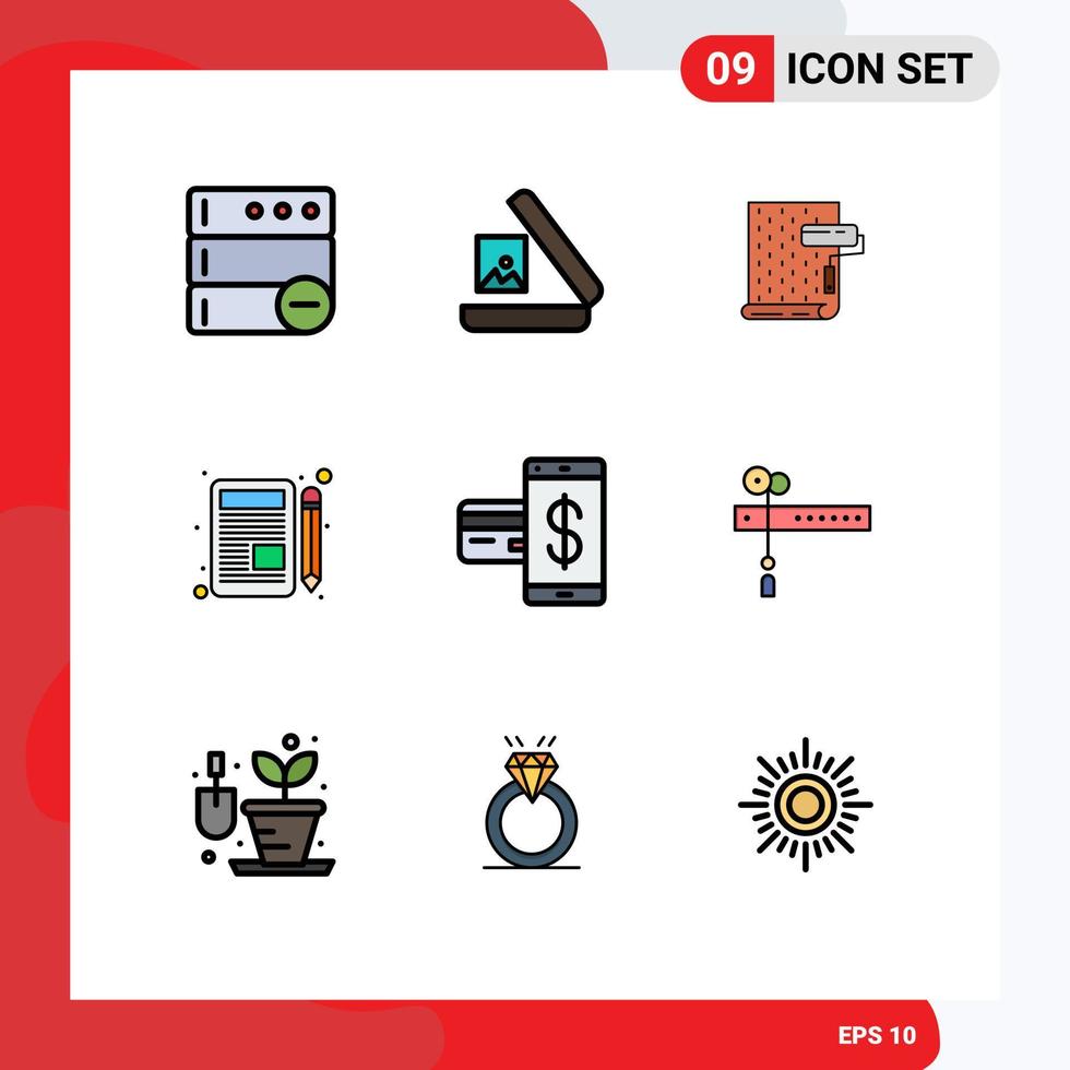 Universal Icon Symbols Group of 9 Modern Filledline Flat Colors of credit card design chat write Editable Vector Design Elements