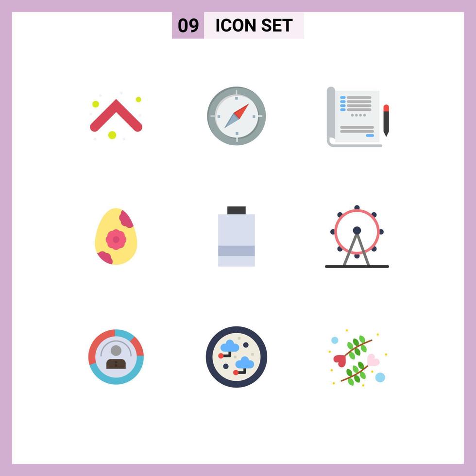 User Interface Pack of 9 Basic Flat Colors of power battery doctor flower egg Editable Vector Design Elements