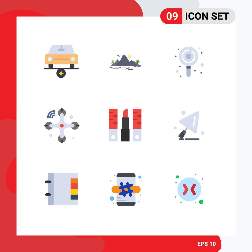 Mobile Interface Flat Color Set of 9 Pictograms of beautician drone tree connections sweets Editable Vector Design Elements