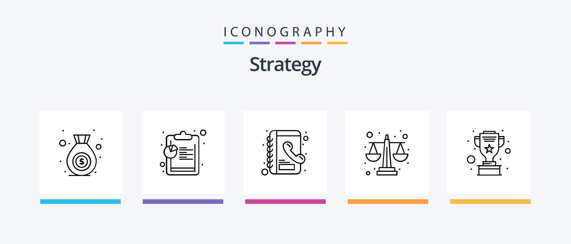 paquete de iconos de la línea de estrategia 5 que incluye ganancias. crecimiento. SEO global. administración. diseño de iconos creativos vector