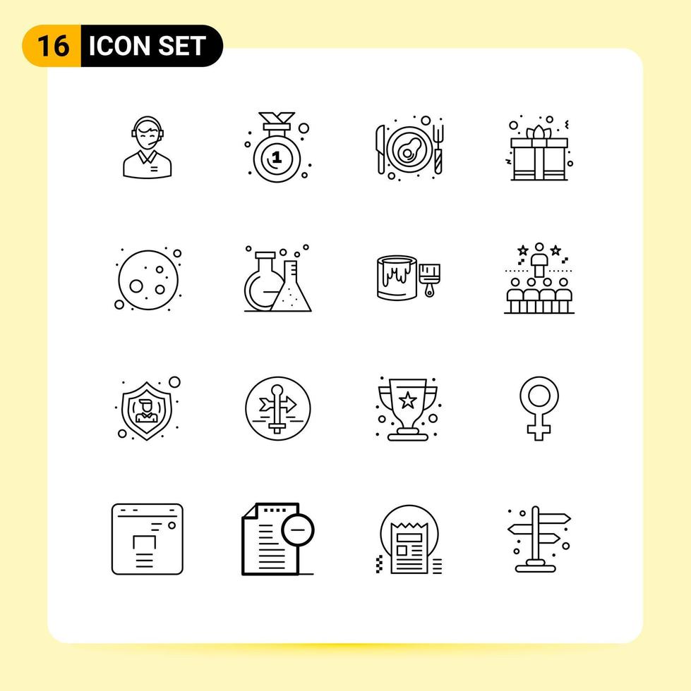 16 Creative Icons Modern Signs and Symbols of love gift box badge day breakfast Editable Vector Design Elements