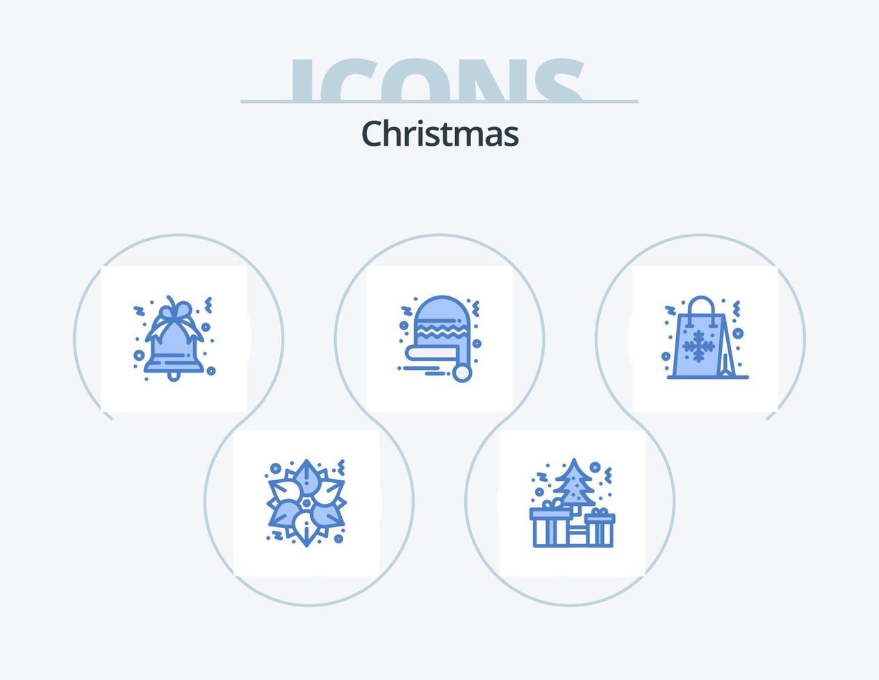 paquete de iconos azul de navidad 5 diseño de iconos. compras. Navidad. campana. bolso. Papa Noel vector