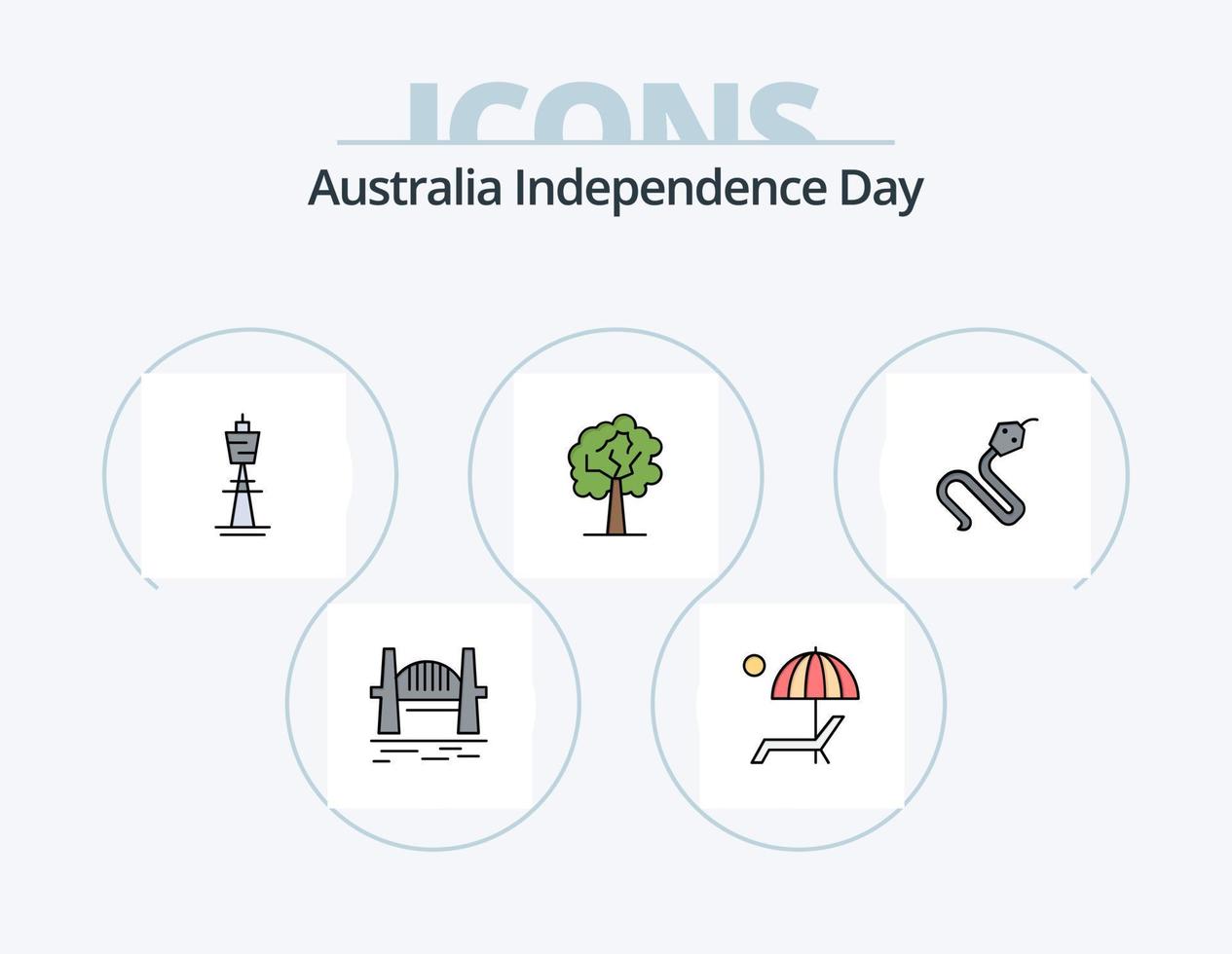 Australia Independence Day Line Filled Icon Pack 5 Icon Design. country. king. landscape. india. animal vector