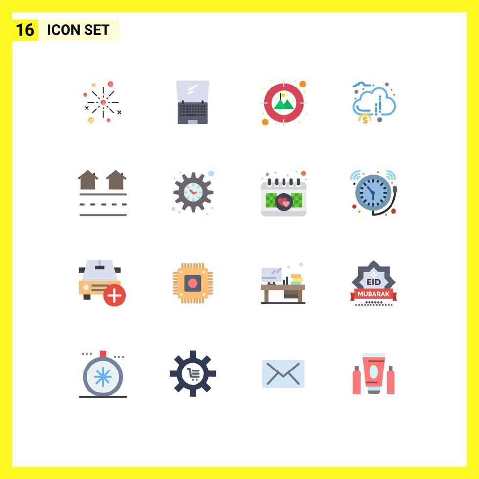 Group of 16 Flat Colors Signs and Symbols for donation crowd funding monitor target focus Editable Pack of Creative Vector Design Elements