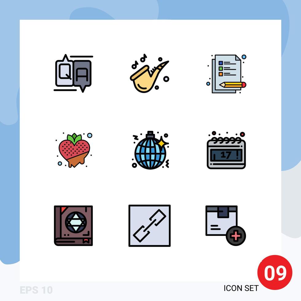 User Interface Pack of 9 Basic Filledline Flat Colors of music heart lecture vegetarian fruit Editable Vector Design Elements