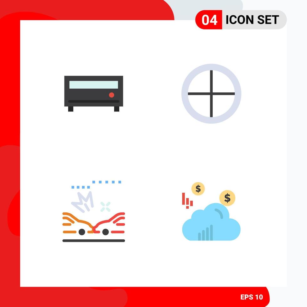 Group of 4 Flat Icons Signs and Symbols for amplifier crash army soldier cloud Editable Vector Design Elements