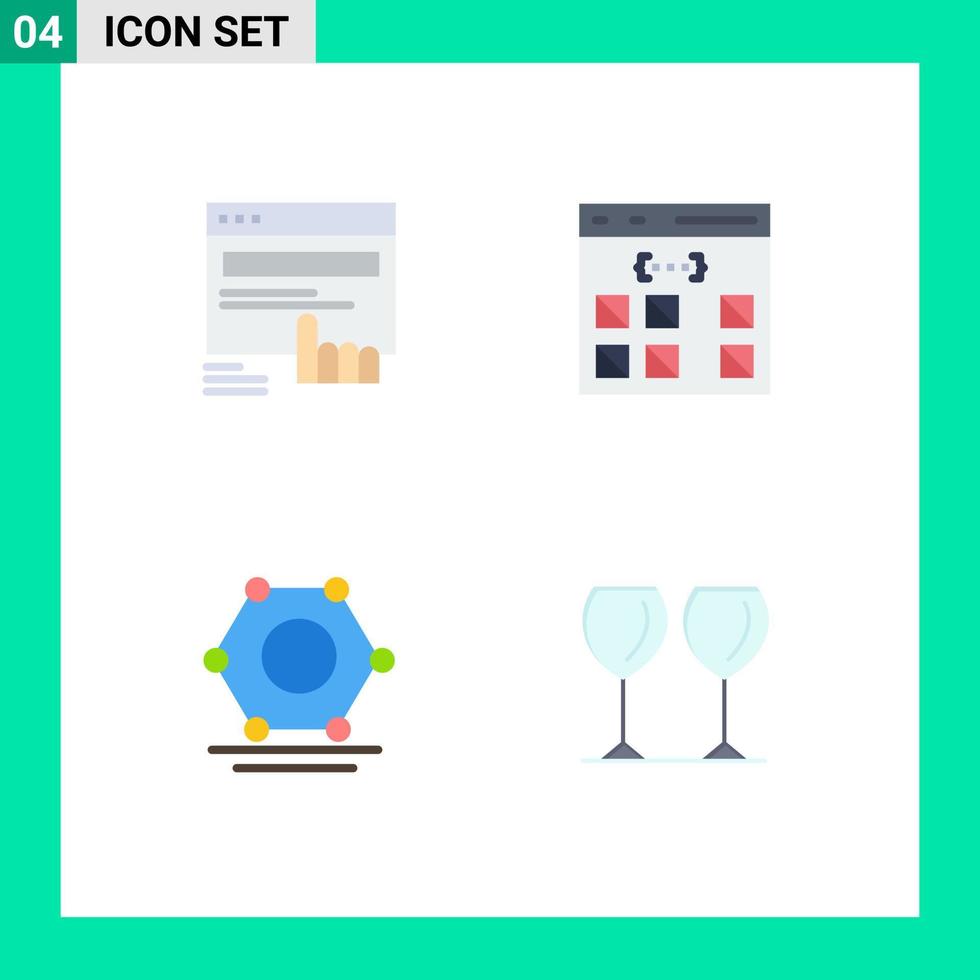 Stock Vector Icon Pack of 4 Line Signs and Symbols for click interface web coding network Editable Vector Design Elements