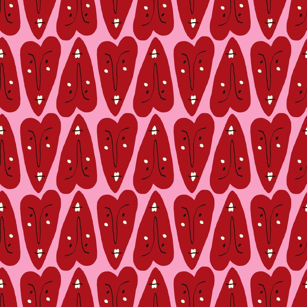 Valentines Day pattern with ugly funky hearts. Groovy cute love characters vector