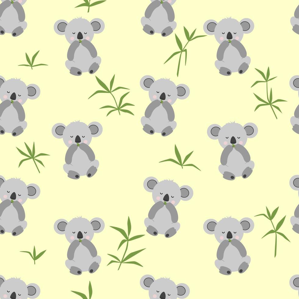 Seamless pattern with cute koala baby. Funny australian animals. Flat vector illustration for fabric, textile, wallpaper, poster, paper.