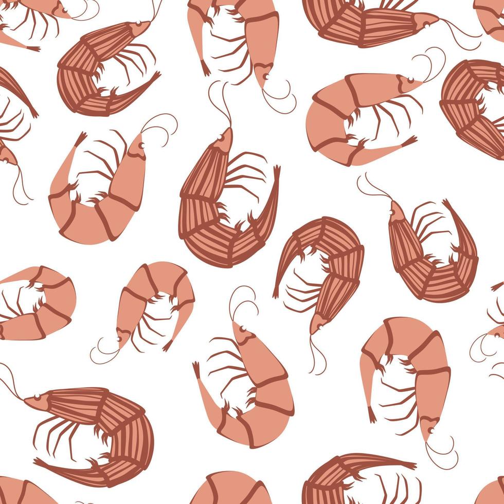 Seamless pattern with shrimps or prawns on a white background. vector