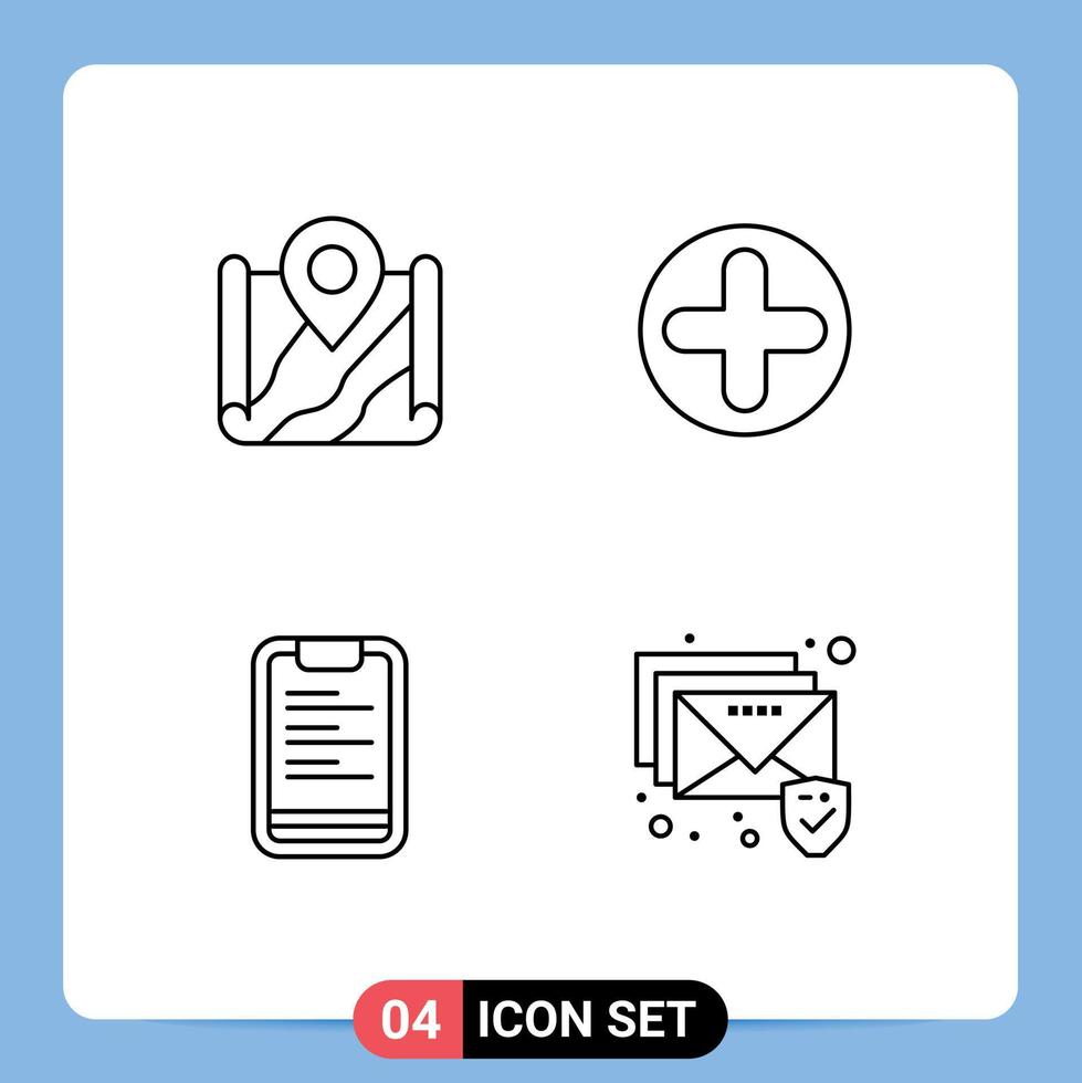Set of 4 Vector Filledline Flat Colors on Grid for map clipboard google sign board Editable Vector Design Elements