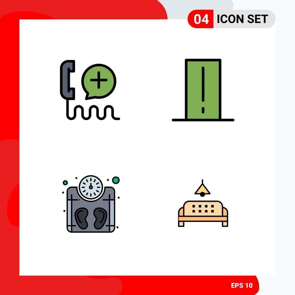 Mobile Interface Filledline Flat Color Set of 4 Pictograms of add light mete interface device scale Editable Vector Design Elements