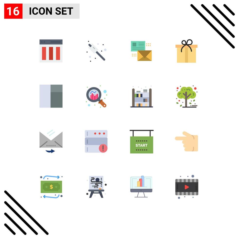 conjunto moderno de 16 colores planos pictograma de cuadro de cuadrícula lista de regalos de correo paquete editable de elementos creativos de diseño de vectores