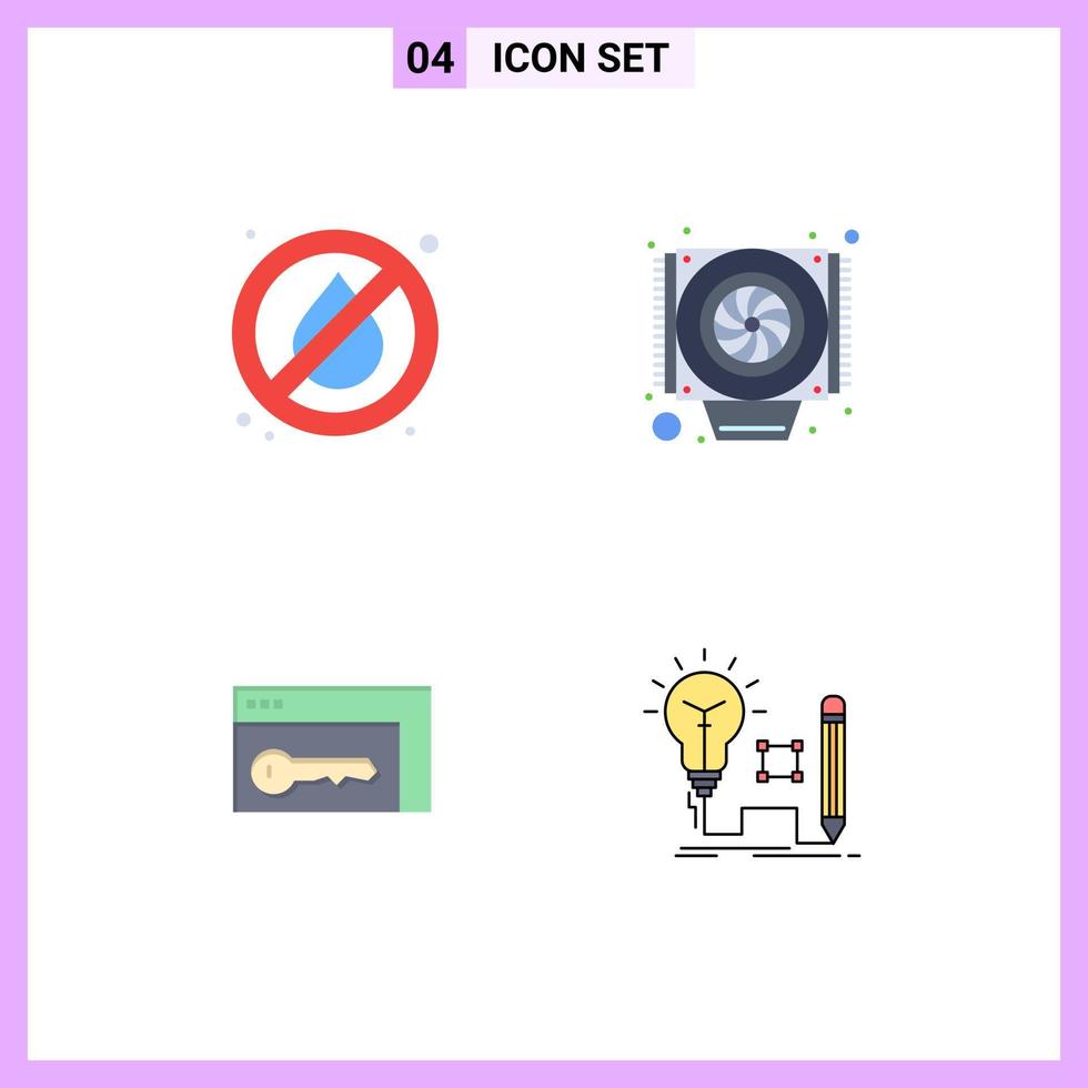 4 Universal Flat Icons Set for Web and Mobile Applications no fire room computer browser insight Editable Vector Design Elements