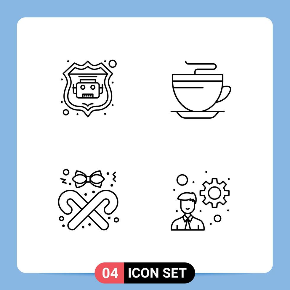 Pack of 4 creative Filledline Flat Colors of internet bot candy tea cleaning stick Editable Vector Design Elements