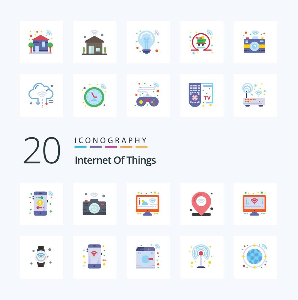 20 Internet Of Things Flat Color icon Pack like monitor iot cloud internet of things location vector