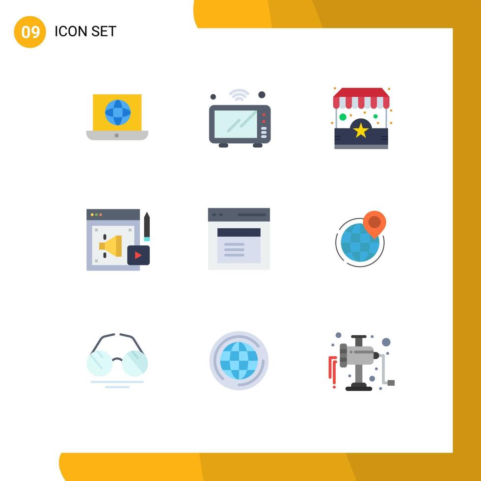 9 Universal Flat Color Signs Symbols of communication loud hailer wifi digital marketing stand Editable Vector Design Elements