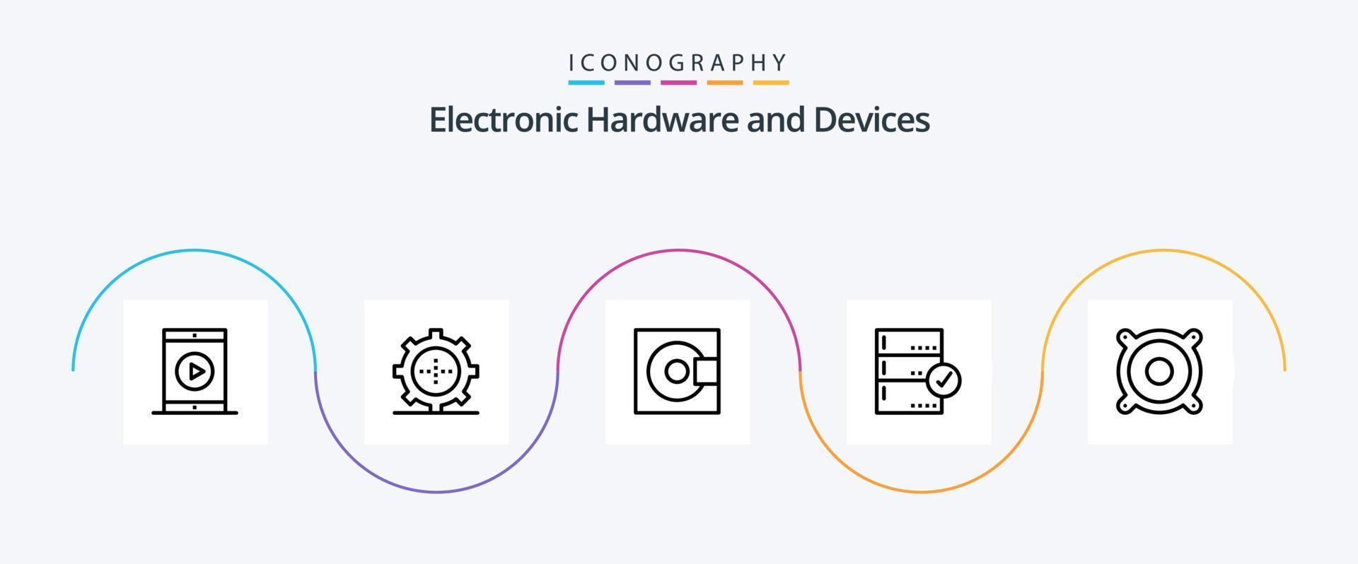 paquete de iconos de la línea 5 de dispositivos que incluye cheque. respaldo. tecnología. aprobar. productos vector