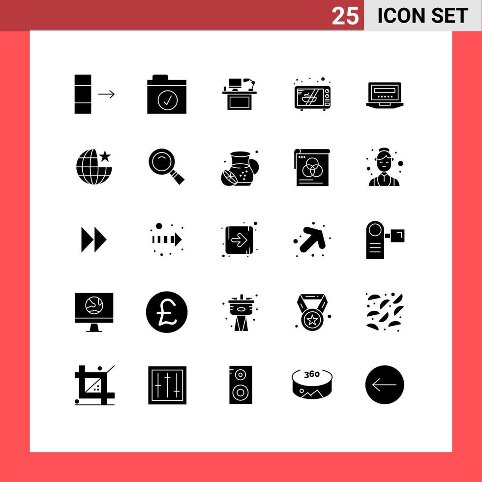 Stock Vector Icon Pack of 25 Line Signs and Symbols for computer oven desktop microwave table Editable Vector Design Elements