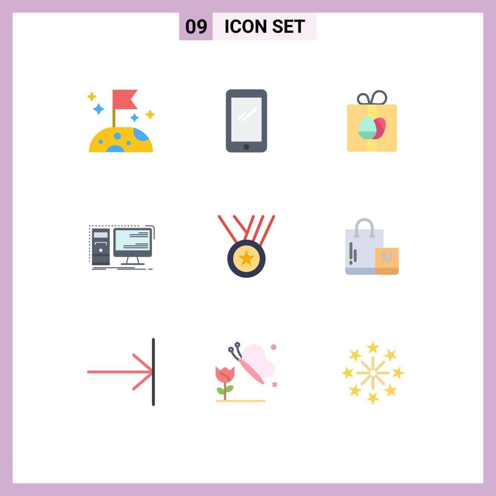 Pictogram Set of 9 Simple Flat Colors of award workstation gift hardware computer Editable Vector Design Elements