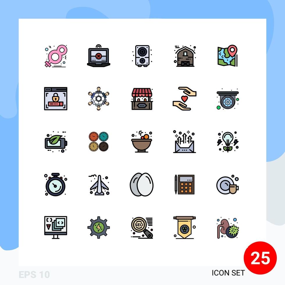 25 iconos creativos signos y símbolos modernos de elementos de diseño vectorial editables de granero de casa de audio de acción de gracias pin vector