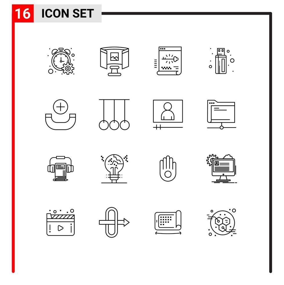 16 Thematic Vector Outlines and Editable Symbols of new usb key connector password Editable Vector Design Elements