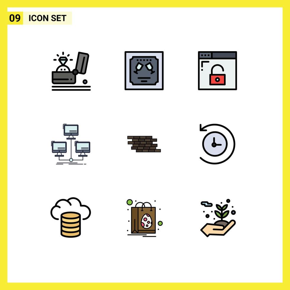 Pictogram Set of 9 Simple Filledline Flat Colors of computer connection letter distributed secure Editable Vector Design Elements