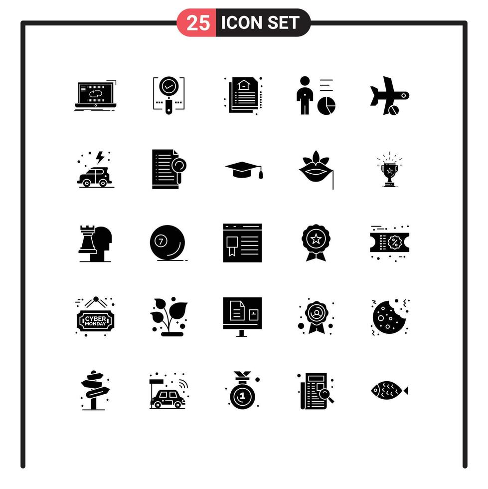 25 Universal Solid Glyphs Set for Web and Mobile Applications person efficiency ok data real Editable Vector Design Elements