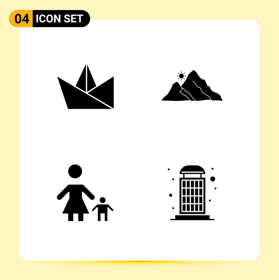 4 Thematic Vector Solid Glyphs and Editable Symbols of hobby family mountain nature mom Editable Vector Design Elements