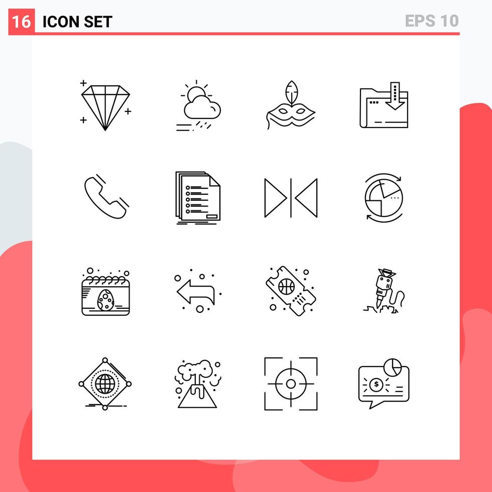 Stock Vector Icon Pack of 16 Line Signs and Symbols for contact arrow mask computing folder Editable Vector Design Elements