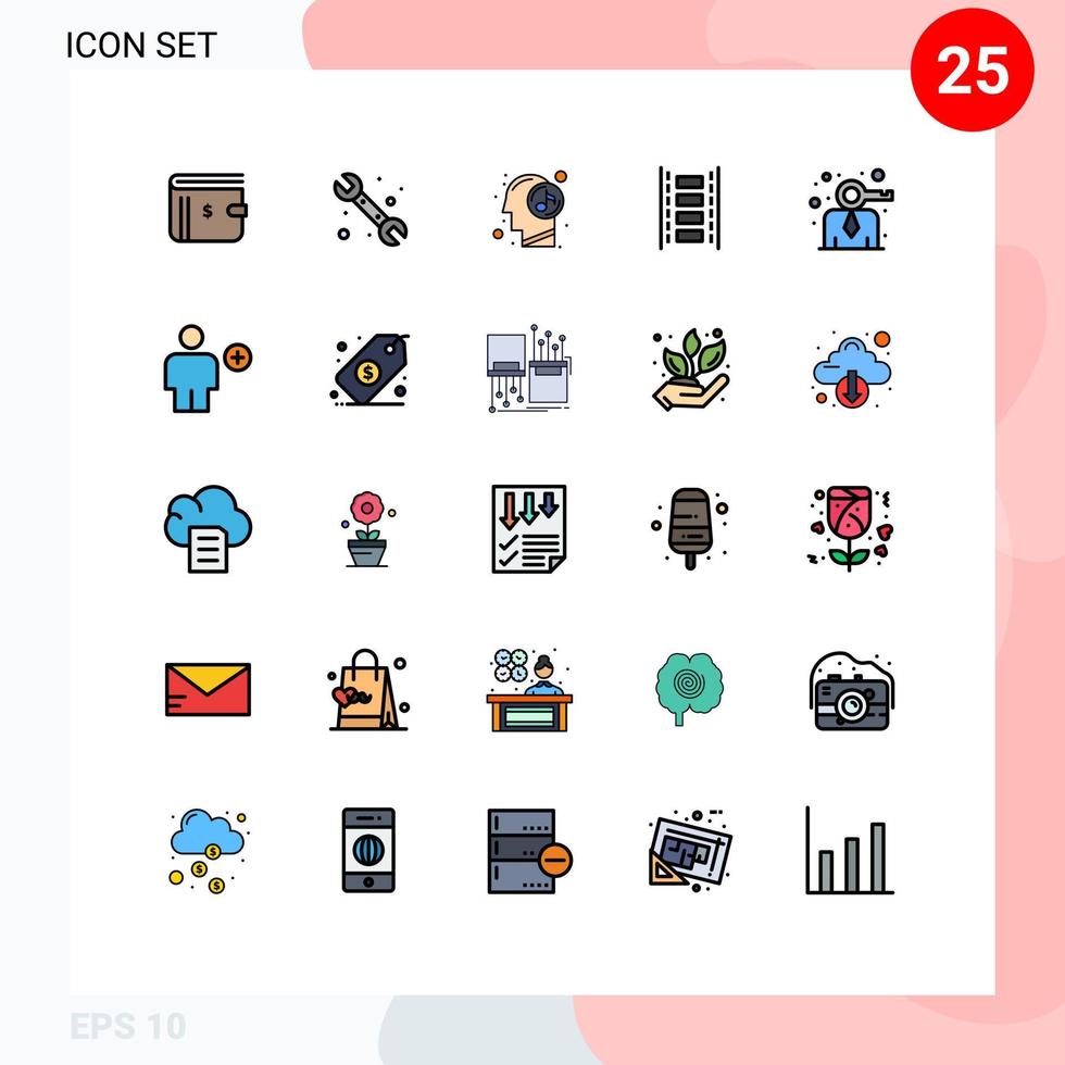 Universal Icon Symbols Group of 25 Modern Filled line Flat Colors of business film reel system film relaxed Editable Vector Design Elements