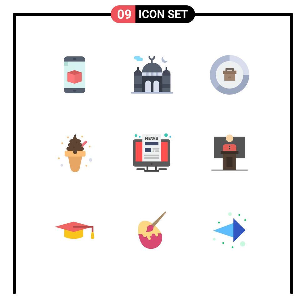 Stock Vector Icon Pack of 9 Line Signs and Symbols for sweets food pray dessert graph Editable Vector Design Elements