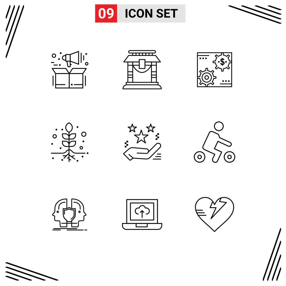 Universal Icon Symbols Group of 9 Modern Outlines of roots plant revenue profit making Editable Vector Design Elements
