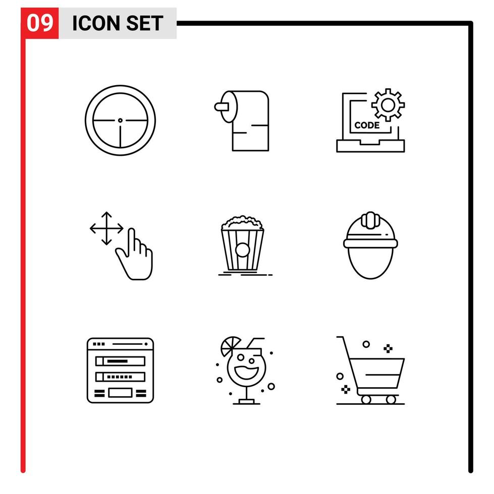 9 Outline concept for Websites Mobile and Apps theater hold code gesture programming Editable Vector Design Elements