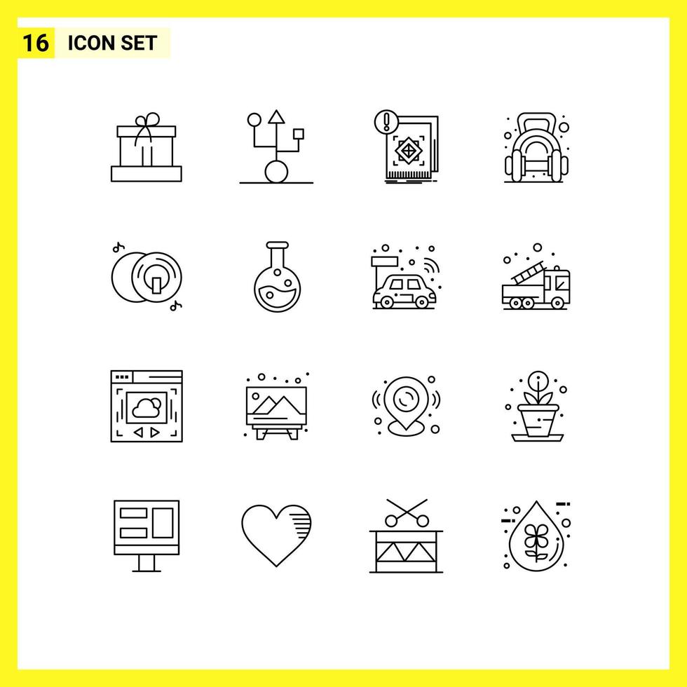 Pictogram Set of 16 Simple Outlines of dumbbell fitness technology exercise information Editable Vector Design Elements