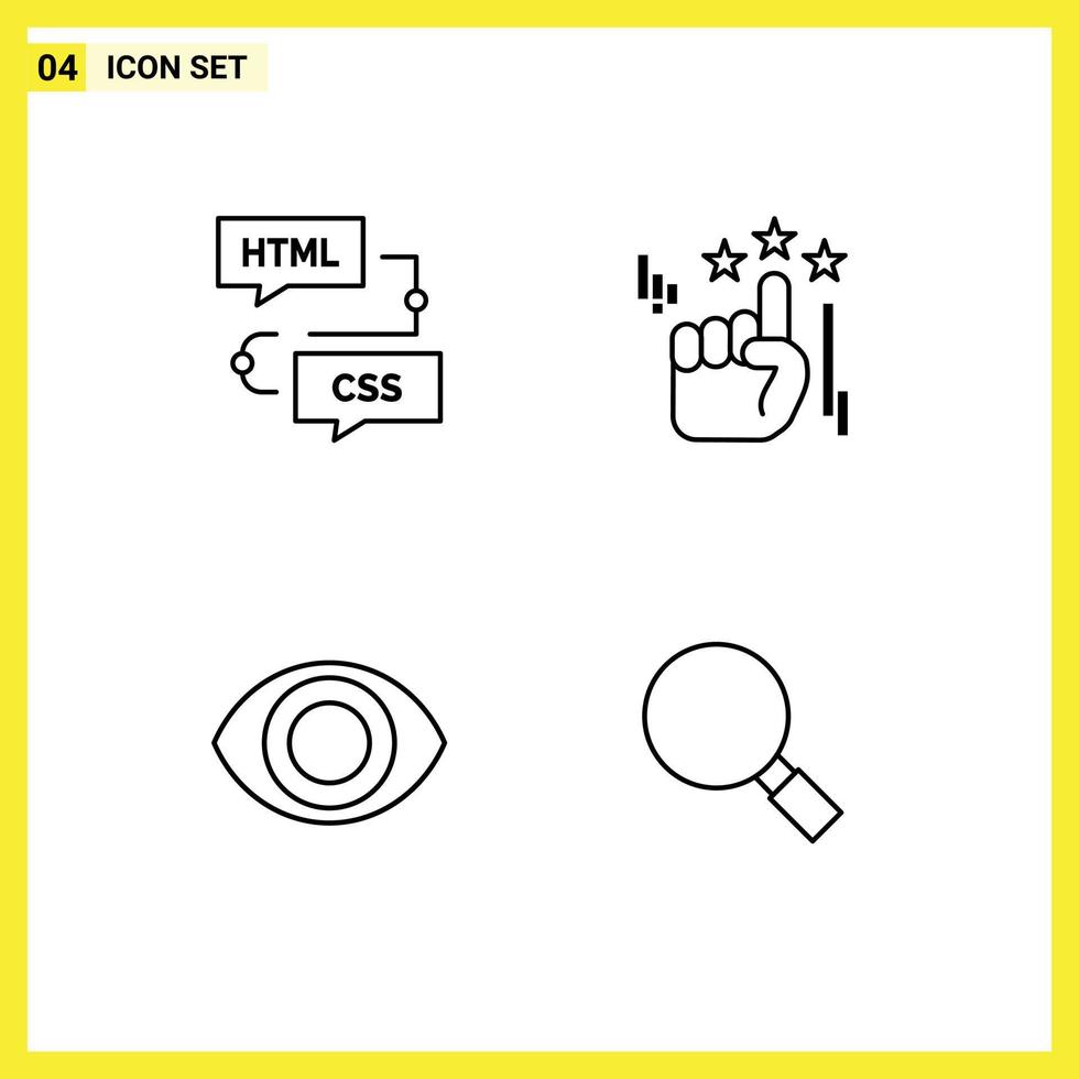 Set of 4 Modern UI Icons Symbols Signs for coding view flowchart stare look Editable Vector Design Elements