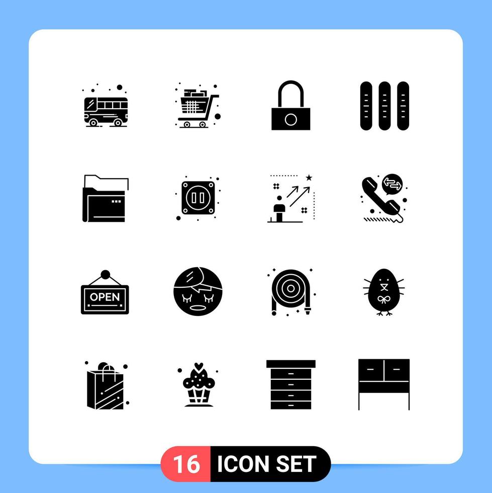 Group of 16 Solid Glyphs Signs and Symbols for folder loaf lock festival event Editable Vector Design Elements