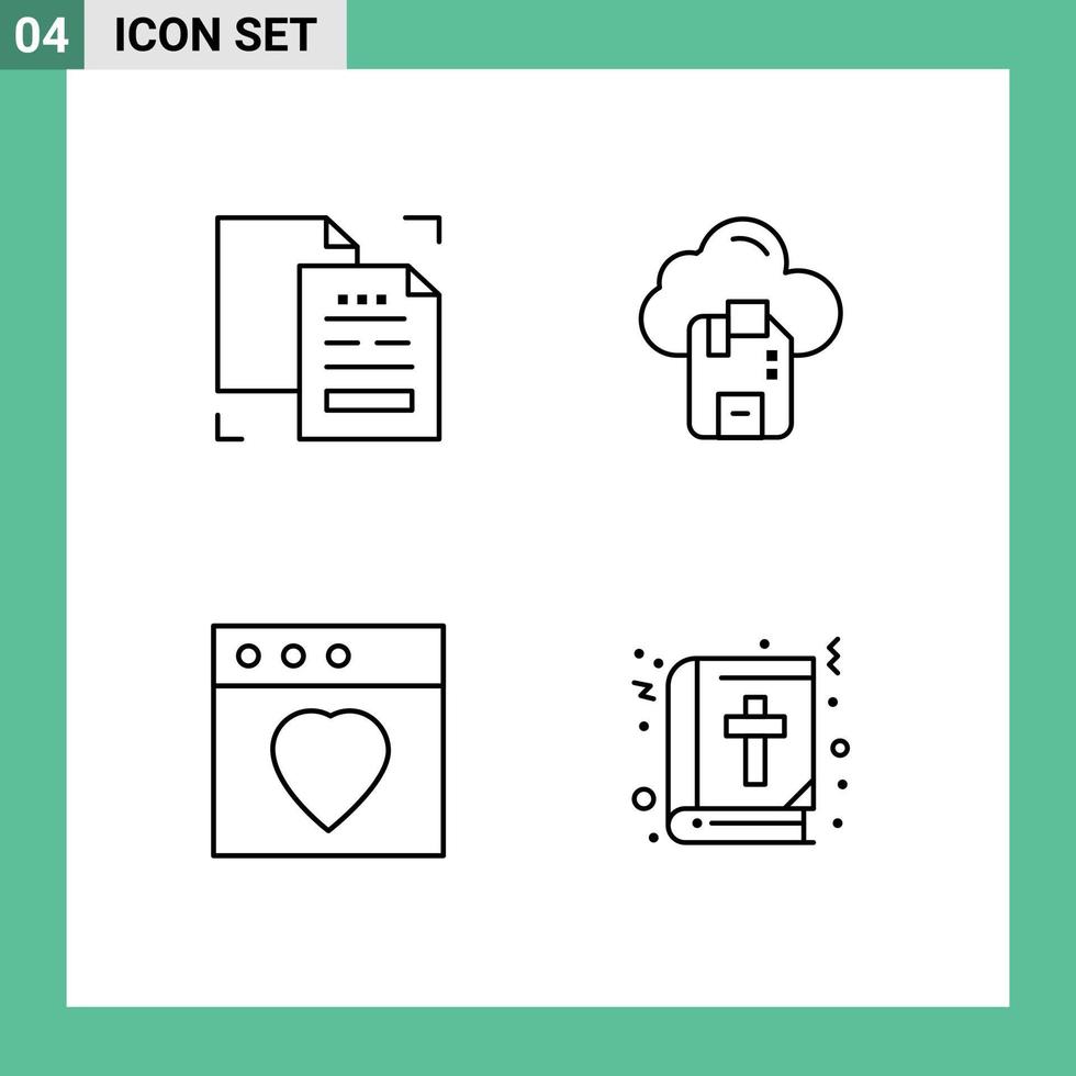 conjunto de 4 colores planos de línea de relleno de vector en cuadrícula para elementos de diseño de vector editables mac de microchip de documento de aplicación de contenido